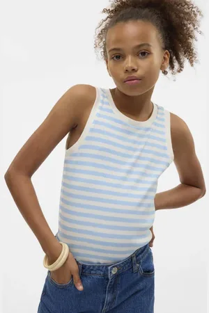 VERO MODA Mouwloze top lichtblauw Meisjes Stretchkatoen Ronde hals