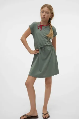 VERO MODA Zomerjurk groen Meisjes Stretchkatoen Ronde hals Effen