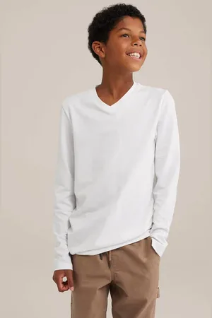 WE Fashion Basic longsleeve wit Jongens Stretchkatoen V