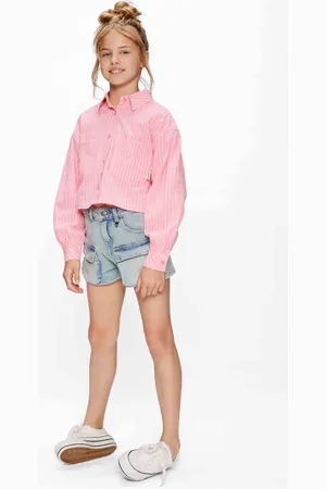 Retour Blouse roze Meisjes Katoen Klassieke kraag Streep
