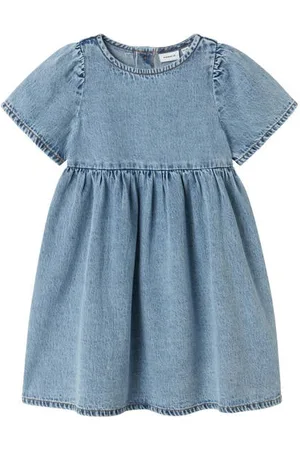 NAME IT MINI denim spijkerjurk blauw Effen