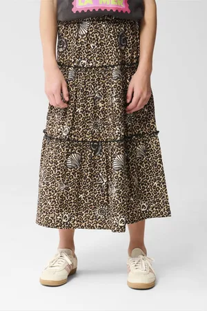 SHOEBY Maxi rok bruin Meisjes Katoen Panterprint