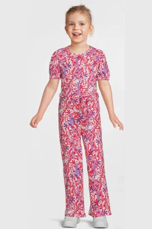 B.Nosy Straight jumpsuit roze Meisjes Polyester Ronde hals Bloemen