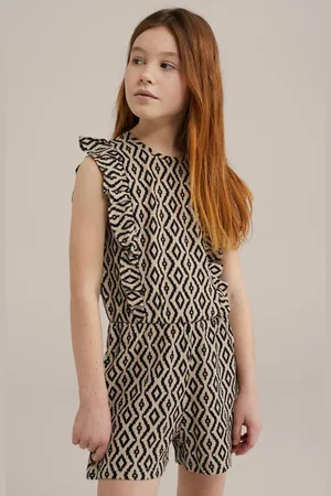 WE Fashion Lichtbruin Playsuit Meisjes Polyester Ronde hals All over print