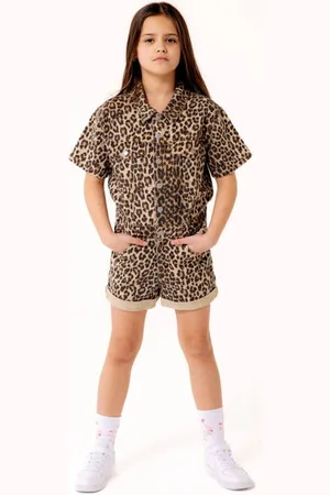 ONLY KIDS GIRL regular fit playsuit met panterprint Meisjes Stretchkatoen Klassieke kraag