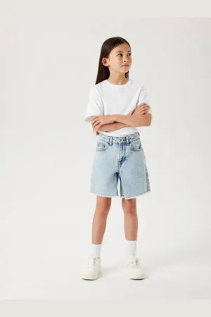 NAME IT KIDS denim wide leg short light blue denim Korte broek Blauw Effen
