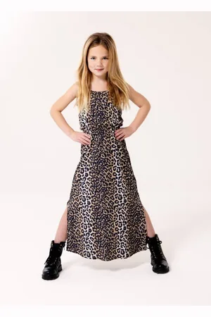 ONLY KIDS GIRL maxi jurk met panterprint Meisjes Viscose Ronde hals