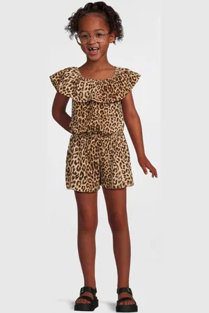 NAME IT KIDS playsuit bruin/zwart Meisjes Polyester Boothals Panterprint