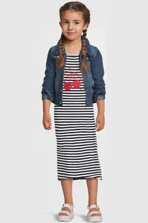 NAME IT KIDS maxi jurk donkerblauw/wit Meisjes Stretchkatoen Ronde hals