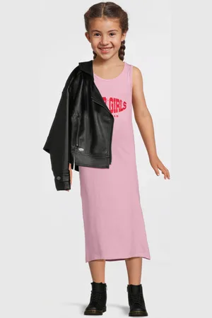 NAME IT KIDS maxi jurk roze Rosé Meisjes Stretchkatoen Ronde hals Effen