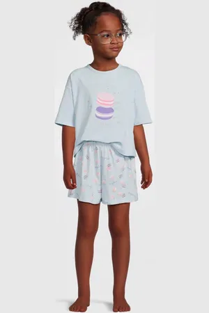NAME IT KIDS shortama NKFNIGHTSET MACARON lichtblauw Meisjes Stretchkatoen Ronde hals