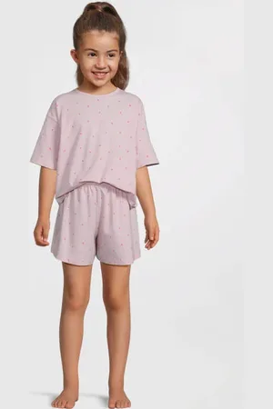 NAME IT KIDS shortama NKFNIGHTSET WINSOME HEARTS roze Paars Meisjes Stretchkatoen Ronde hals