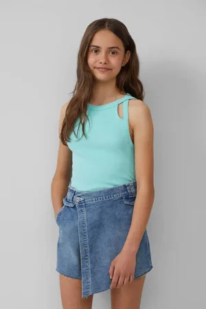 QS by s.Oliver Mouwloze top rib gebreid Blauw Meisjes Polyester Ronde hals