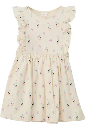 QS by s.Oliver Korte jurk beige Meisjes Stretchkatoen Ronde hals All over print