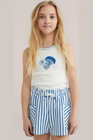 WE Fashion Mouwloze top wit Meisjes Stretchkatoen Ronde hals Printopdruk