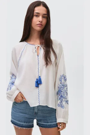 MANGO Blousetop wit broderie Meisjes Katoen V