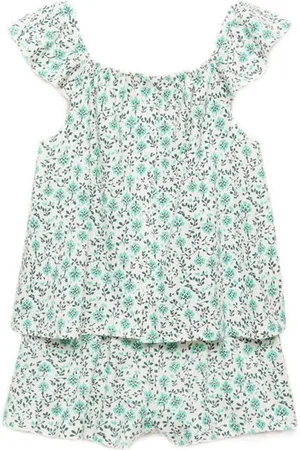 MANGO Shortama lichtgroen Meisjes Katoen Vierkante hals All over print