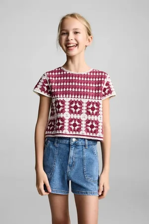MANGO Denim short Blauw Effen