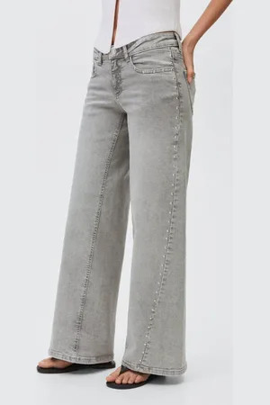 MANGO Wide leg jeans Grijs Effen