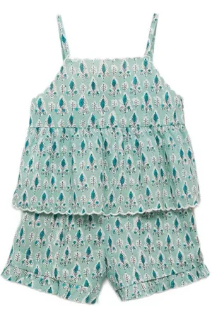 MANGO Shortama Meisjes Katoen Vierkante hals All over print
