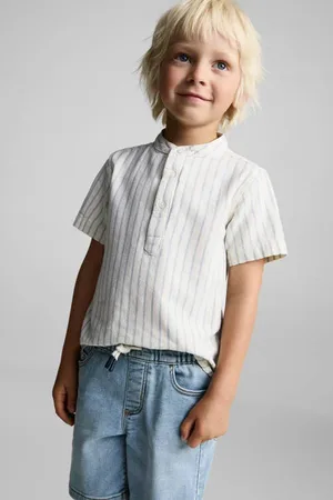 MANGO Denim short Blauw Effen