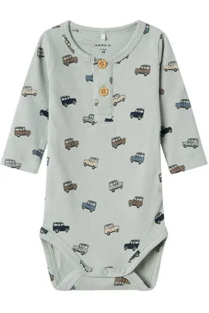 NAME IT BABY romper NBMHUKAB met all over print grijsblauw Jongens Katoen Ronde hals