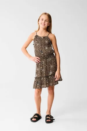 SHOEBY Zomerjurk bruin Meisjes Viscose Vierkante hals Panterprint