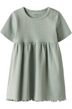NAME IT BABY korte jurk gebreid turquoise Blauw Meisjes Stretchkatoen Ronde hals