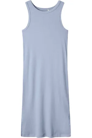 NAME IT KIDS maxi jurk rib gebreid lichtblauw Meisjes Katoen Ronde hals