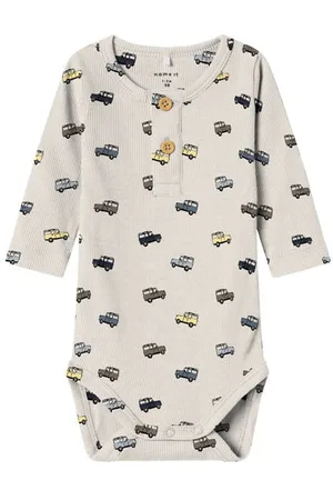 NAME IT BABY romper NBMHUKAB met all over print beige Jongens Katoen Ronde hals