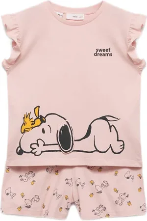 MANGO Shortama lichtroze Meisjes Katoen Ronde hals Printopdruk