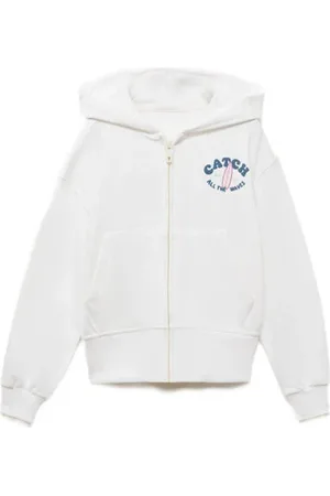 MANGO Sweatvest wit Jongens Katoen Capuchon Backprint