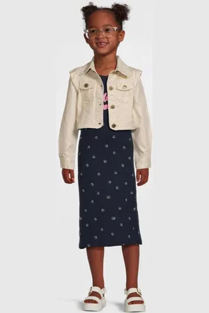 NAME IT KIDS maxi jurk donkerblauw Meisjes Stretchkatoen Ronde hals All over print