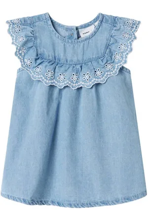 NAME IT BABY spijkerjurk broderie Groen Meisjes Katoen Ronde hals
