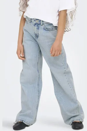 ONLY KIDS GIRL wide leg jeans Groen Effen