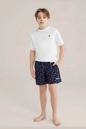 WE Fashion Zwemshort donkerblauw Jongens Polyester All over print