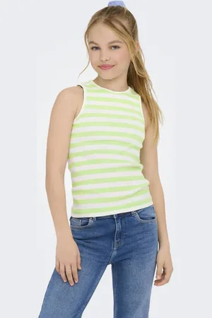 ONLY KIDS GIRL mouwloze top rib gebreid lichtgroen/wit Meisjes Stretchkatoen Ronde hals