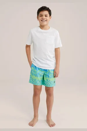 WE Fashion Zwemshort blauw/lichtgroen Jongens Polyester All over print