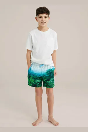WE Fashion Zwemshort groen/blauw/wit Jongens Polyester All over print