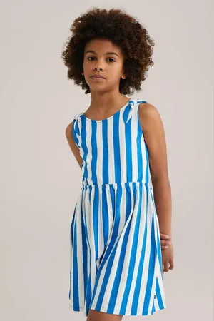 WE Fashion Korte jurk blauw Meisjes Stretchkatoen Ronde hals Streep