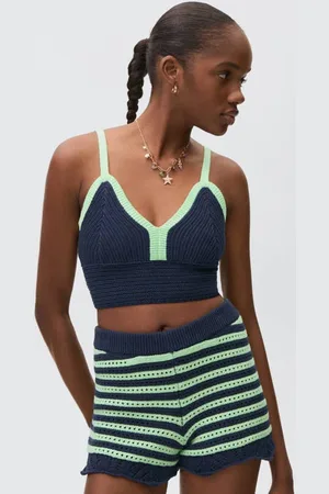 MANGO Cropped top donkerblauw gebreid Meisjes Katoen V