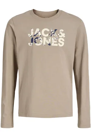 JACK & JONES JUNIOR longsleeve lichtbruin Jongens Katoen Ronde hals Logo