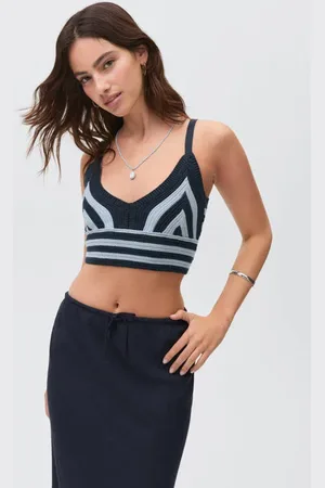MANGO Cropped top donkerblauw gebreid Meisjes Katoen V