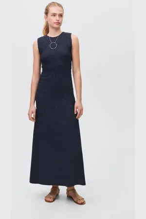 Maxi jurk donkerblauw Meisjes Katoen Ronde hals Effen