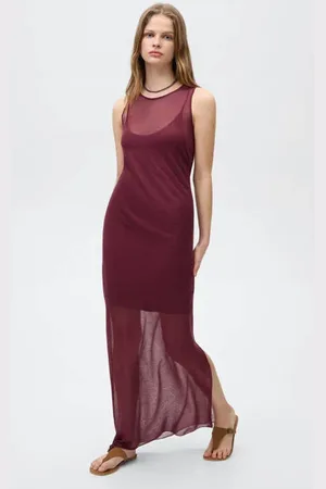 MANGO Maxi jurk Meisjes Viscose Ronde hals Effen