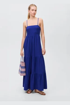 Maxi jurk blauw Meisjes Katoen Ronde hals Effen