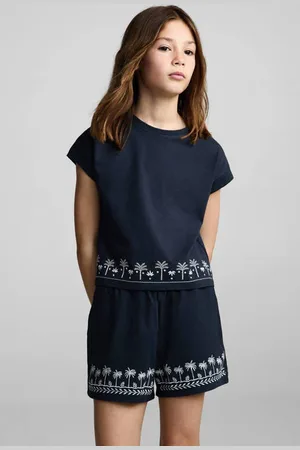 MANGO Casual short Korte broek Blauw Meisjes Katoen All over print