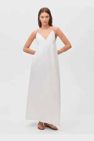 MANGO Maxi jurk ivoor Wit Meisjes Katoen V