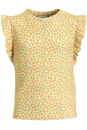 Anytime Crinkle top met ruffles bloemenprint Meisjes Polyester Ronde hals