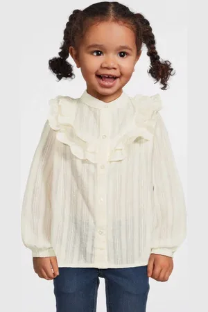 NAME IT MINI blouse met ruches Wit Meisjes Katoen Ronde hals Effen